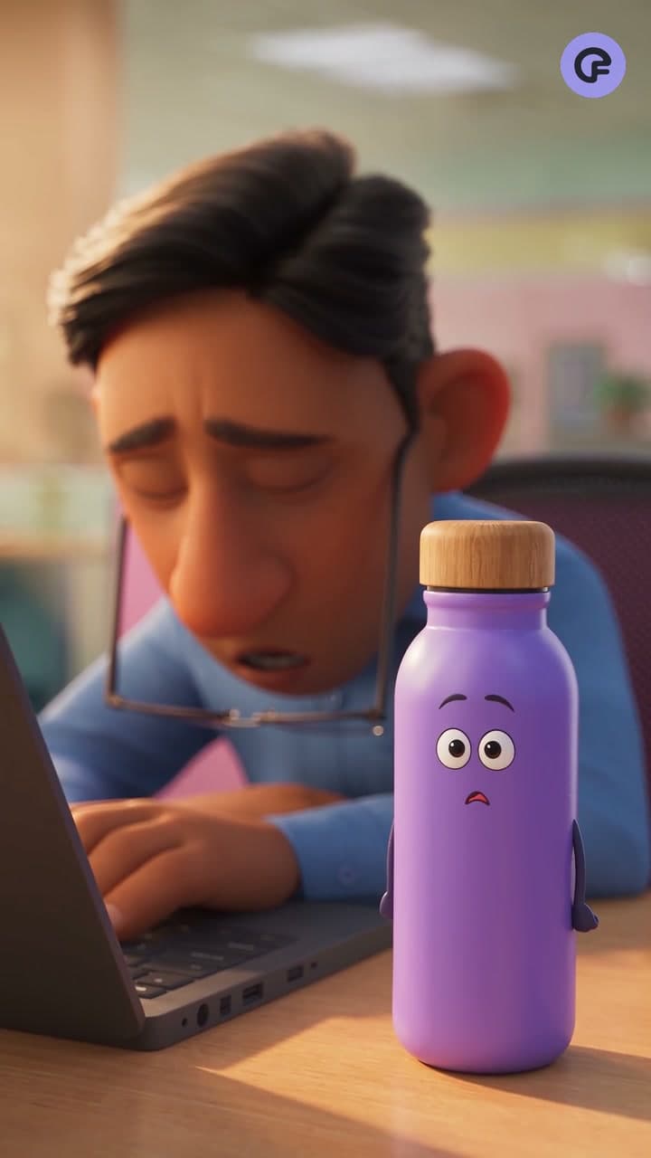 3D animated ad for a water bottle